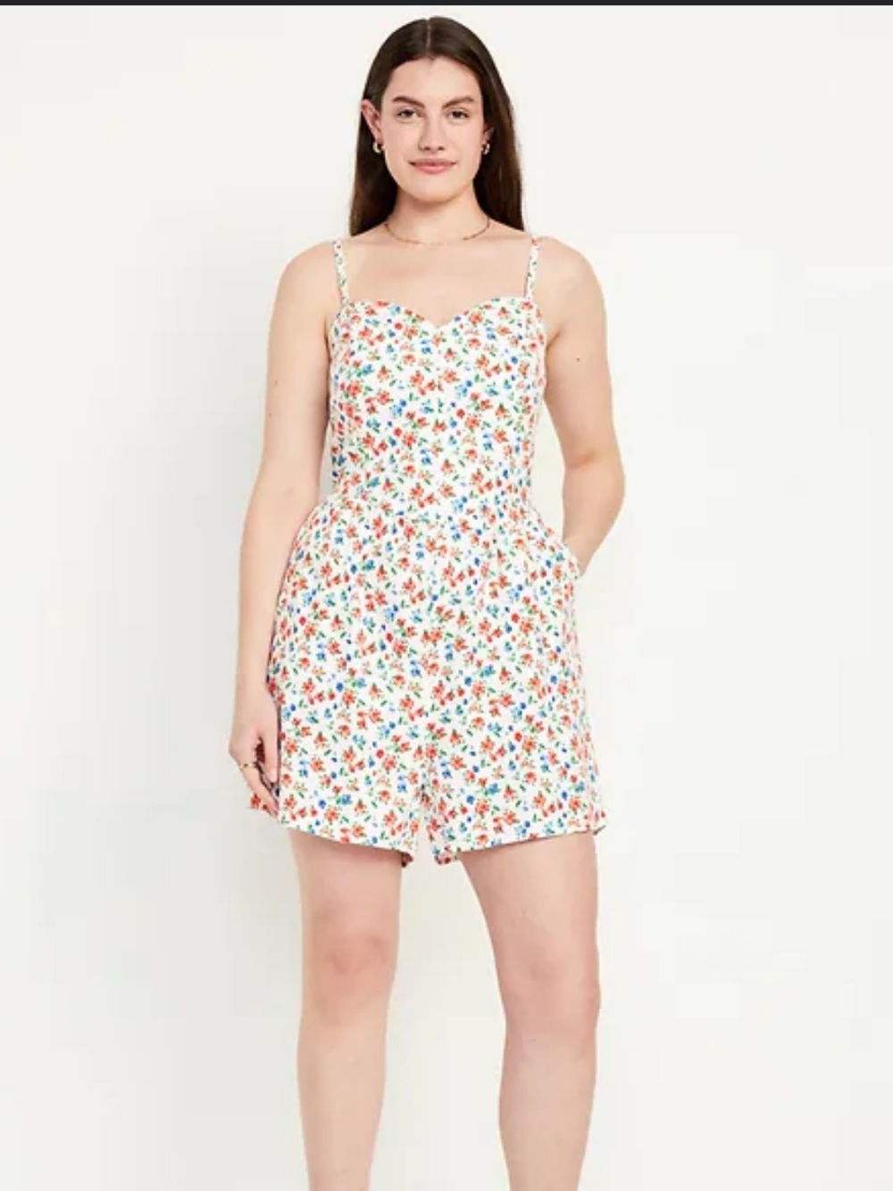 Old Navy Floral Romper White Orange Blue Print Sleeveless | Size Medium